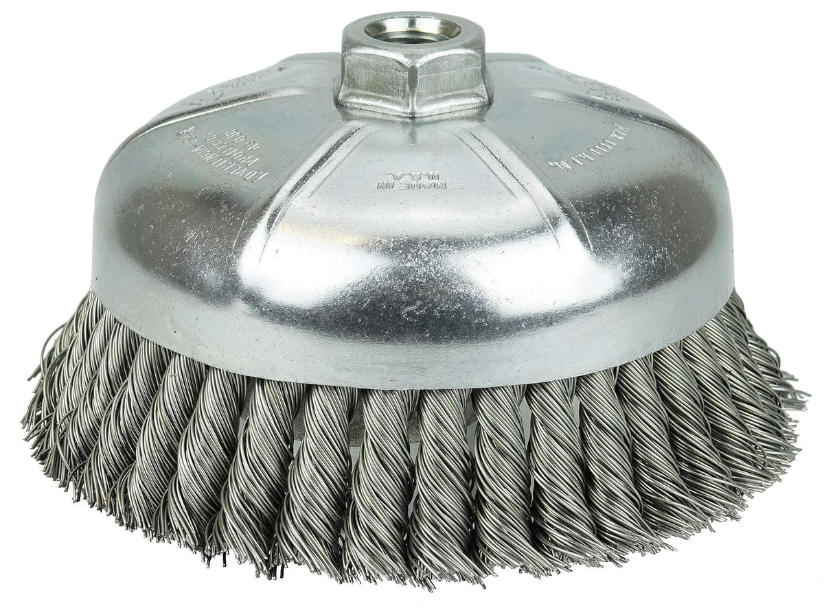 Weiler 12356 Single Row Knot Wire Cup Brush 6 inches 0.014 Steel Fill 5/8-11 UNC