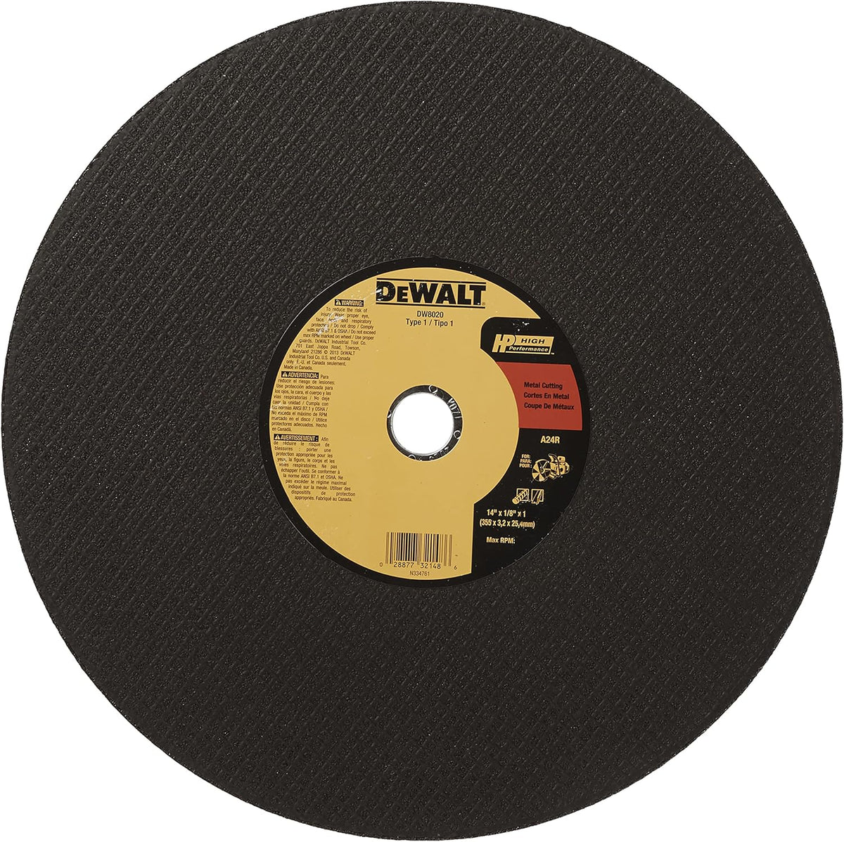 Dewalt DW8020 Metal Port Saw Cut-Off Wheel 14-Inch X 1/8-Inch X 1-Inch