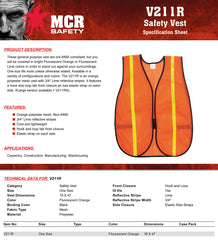 MCR Safety V211R General Purpose Safety Vest 47 Inch Chest 18 Inch Length Fluorescent Orange