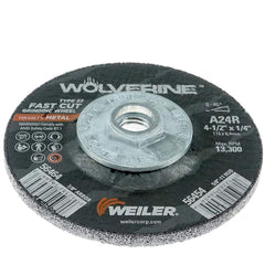 Weiler 56454 Wolverine 5/8 11 Arbor 1/4 Thickness 4 1/2 Diameter A24R Grit Type 27 Grinding Wheel