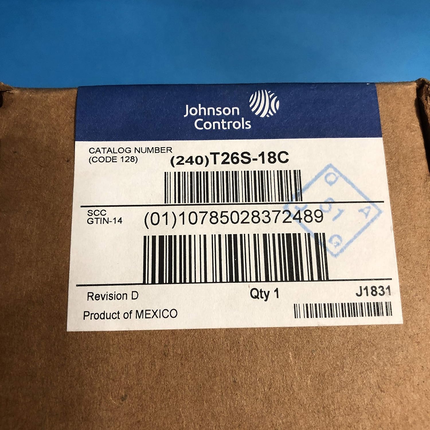 Johnson Controls T26S-18C Line Voltage Wall Thermostat Heating and Cooling Single-Pole Double-Throw 40-90 Degree F Temperature Range