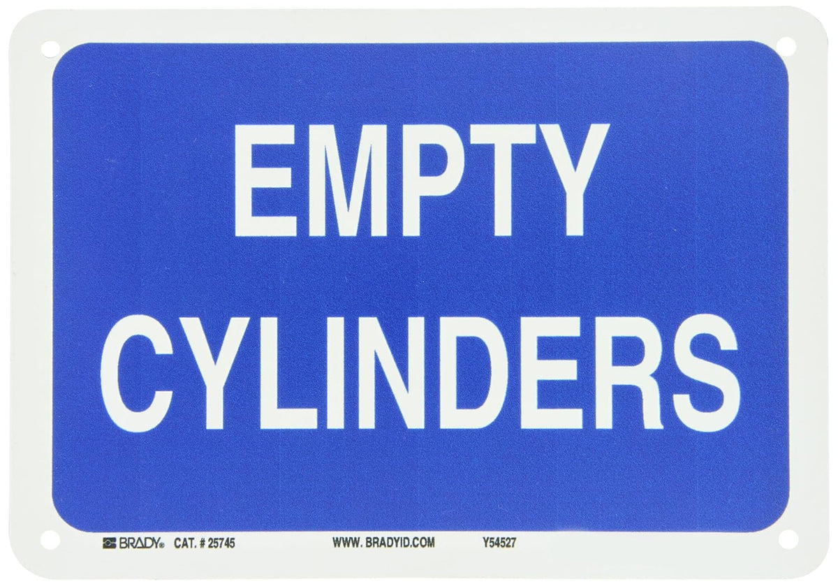 Brady 25745 10 Width x 7 Height B-401 Plastic White on Blue Chemical and Hazardous Materials Sign for Empty Cylinders