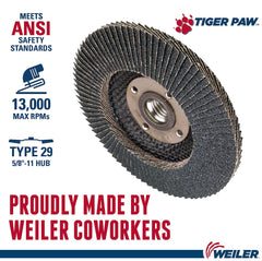 Weiler 51125 Tiger Paw Abrasive Flap Disc 4-1/2 Inch 60 Grit 5/8-11 UNC Nut Pack of 10