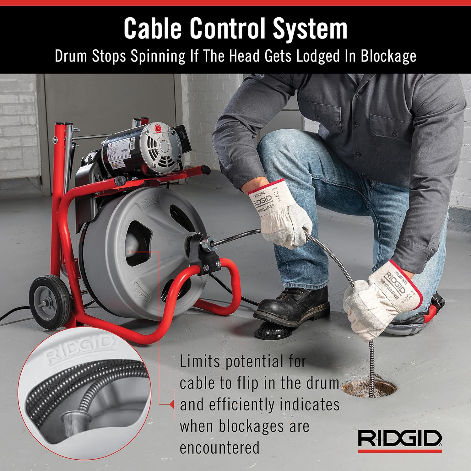 Ridgid 26998 Model K-400 Drain Cleaning 120-Volt Drum Machine Kit with C-45IW 1/2 x 75 Cable