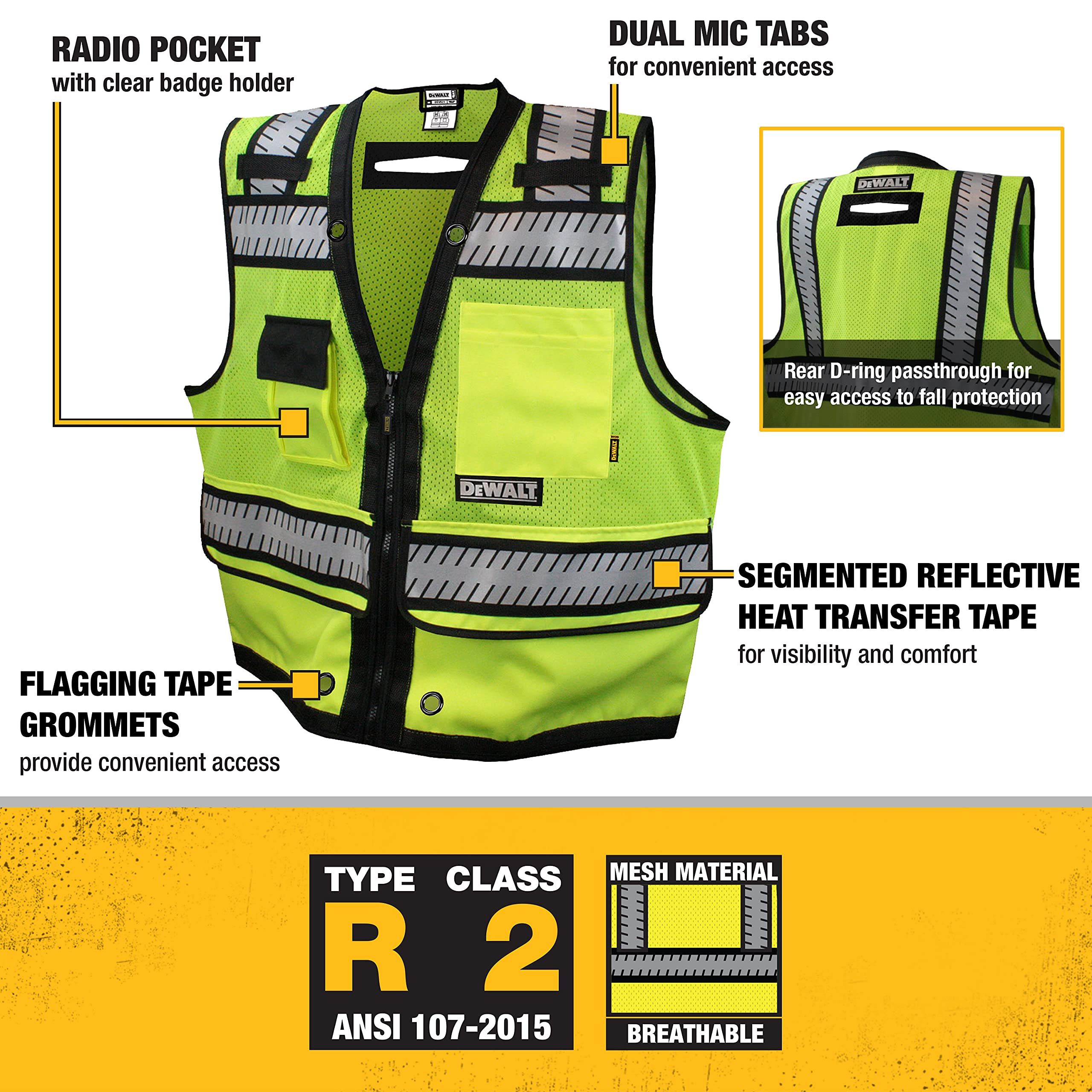 Dewalt DSV521-XL Class 2 Heavy Duty Surveyor Vest X-Large Hi-Vis Green