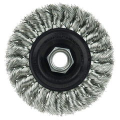 Weiler 13113 Dualife 5/8-11 Arbor 0.014 Wire Size 4 Diameter 1/2 Face Width 302 Stainless Steel Standard Twist Knot Wire Wheel Brush Made in the USA