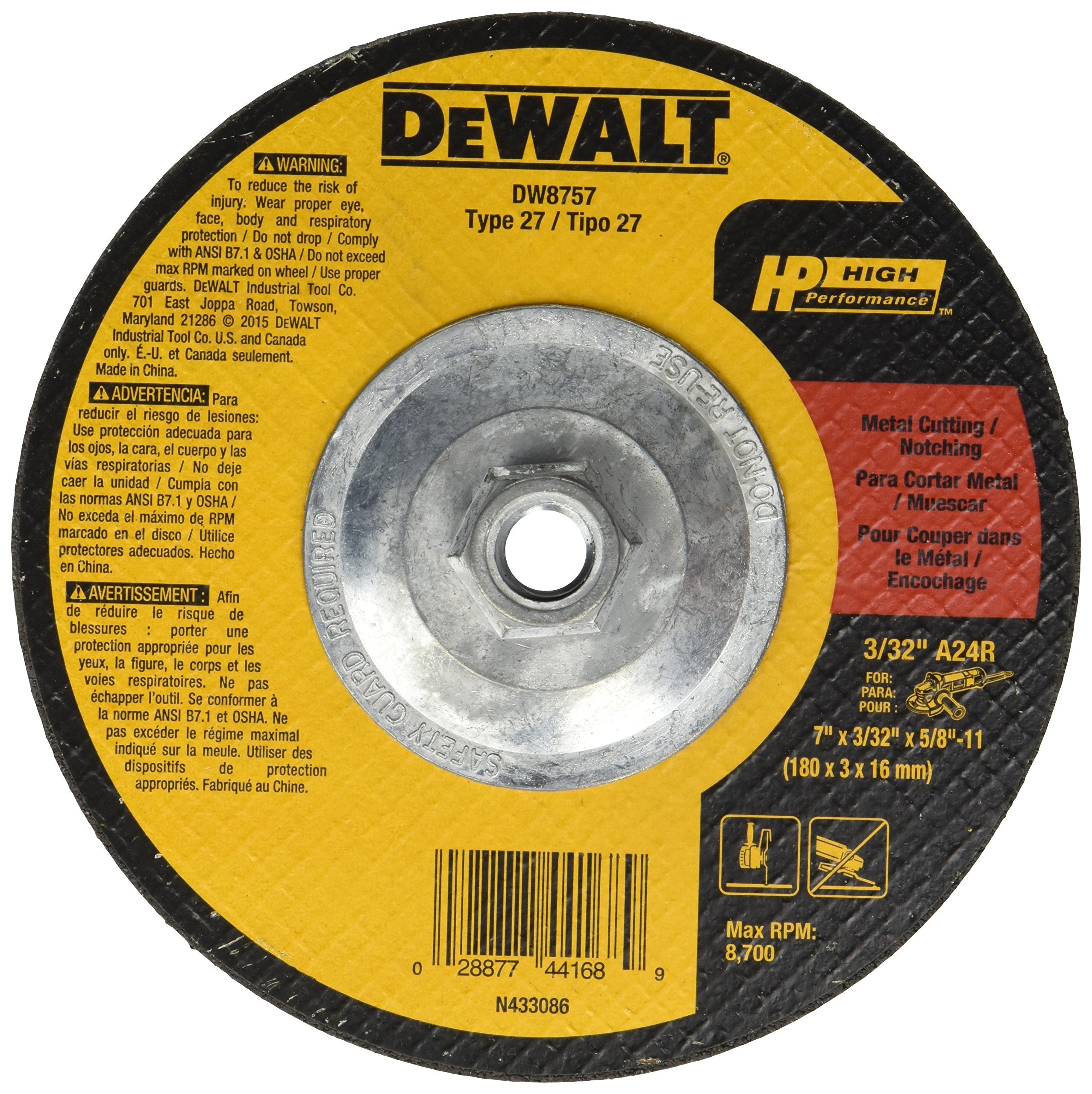 Dewalt DW8757 7-Inch x 3/32-Inch x 5/8-Inch to 11 Metal Notching Wheel