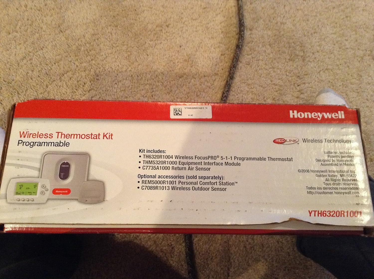 Honeywell YTH6320R1001 Wireless Focuspro Thermostat Kit Programmable Redlink Enabled White