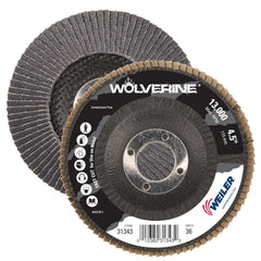 Weiler 31343 Wolverine 4-1/2 Inch x 7/8 Arbor Hole Abrasive Flap Disc 40 Grit Zirconia Alumina, Bevel Type 29 Phenolic Backing Standard Density