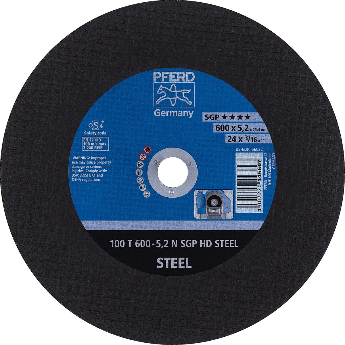 Pferd 66022 24 x 3/16 Stationary Wheel, 1 AH A-SG Heavy Duty - High Speed