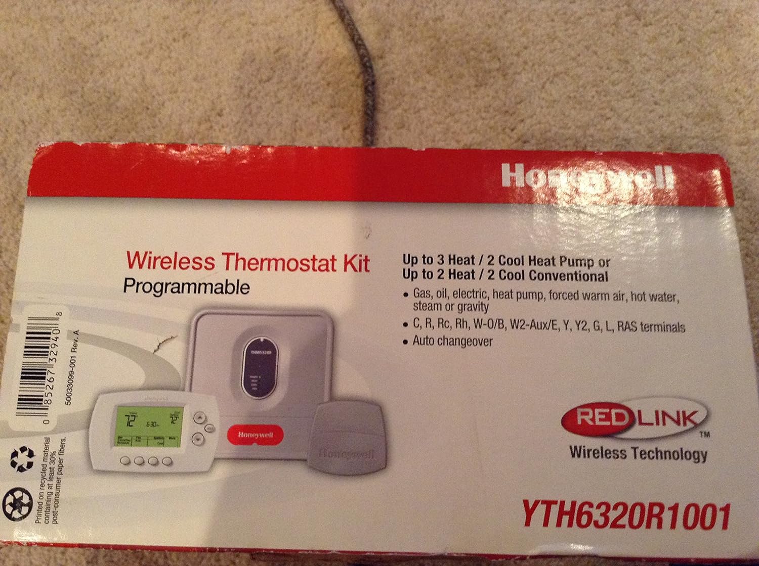 Honeywell YTH6320R1001 Wireless Focuspro Thermostat Kit Programmable Redlink Enabled White