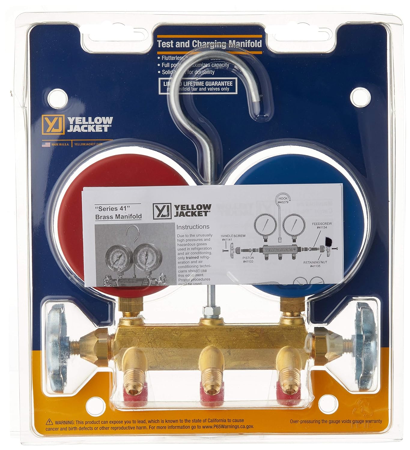 Yellow Jacket 42001 Mechanical Manifold Gauge Set 2-Valve 800 PSI Working 4000 PSI Burst R-22/R-404A/R-410A