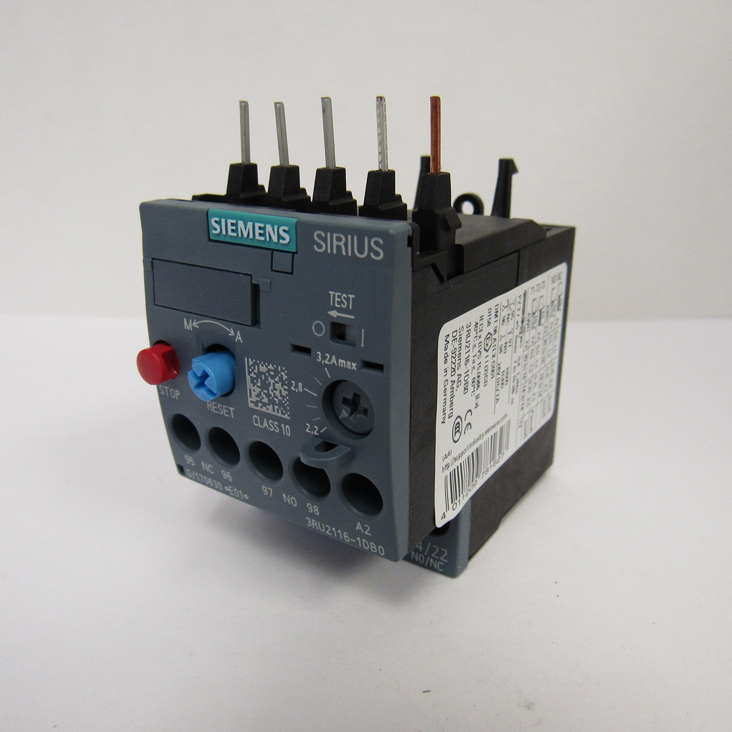 Siemens 3RU2116-1DB0 Overload Relay 2.2-3.2 Amp 3-Pole 1NC 1NO