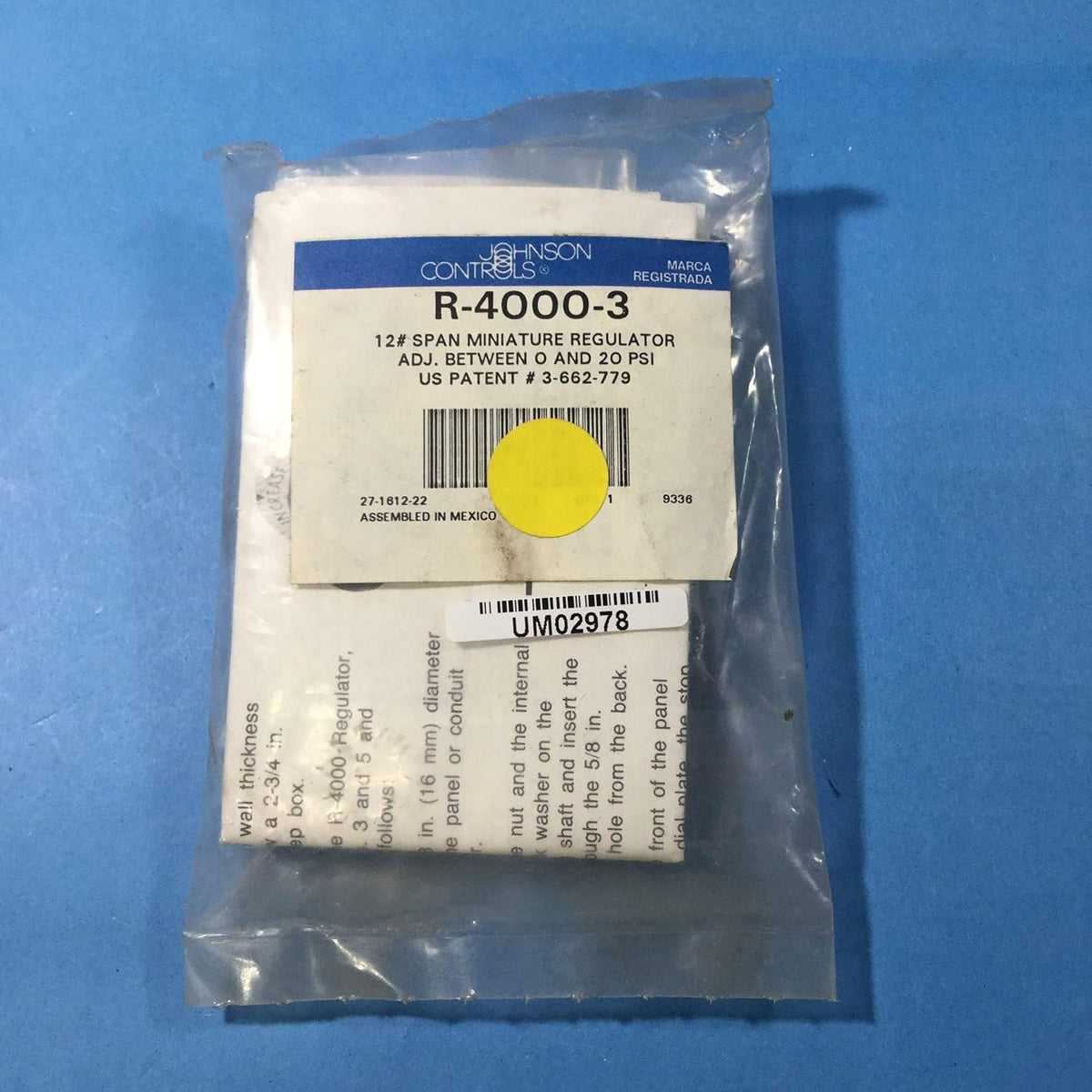 Johnson Controls R-4000-3 Miniature Pressure Regulator 12 psig Output Pressure