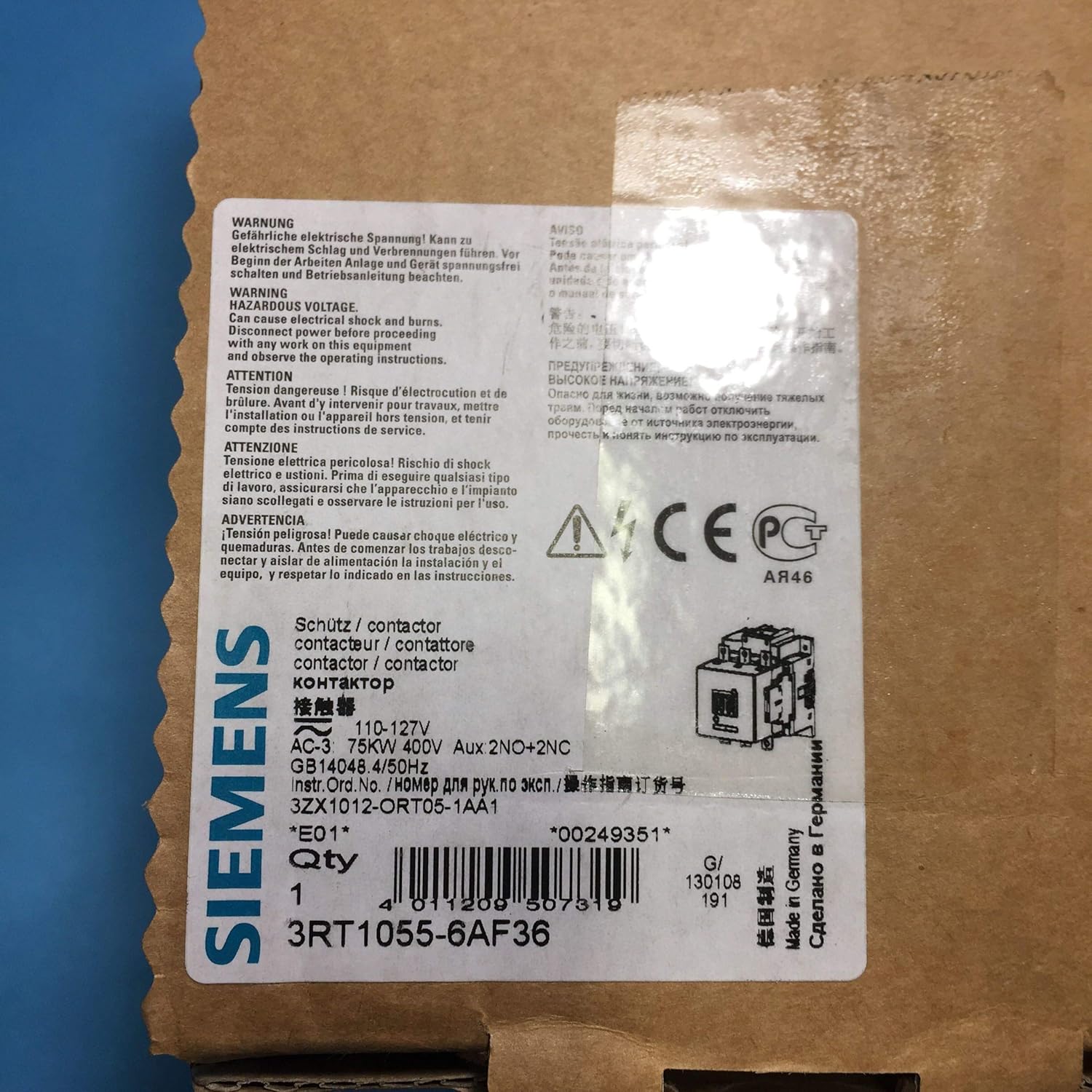 SIEMENS 3RT1055-6AF36 Power Contactor Non-Reversing 150A Coil: 110 to 127 VAC