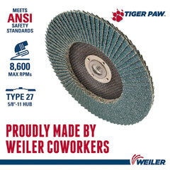 Weiler 51139 Tiger Paw 7 Inch 36 Grit Flap Disc with 5/8-11 UNC Nut (Pack of 10)