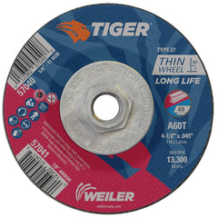 Weiler 57040 Tiger 4-1/2 Cutting Wheel, 0.045 Thick, Type 27, A60T, 5/8-11 Hub