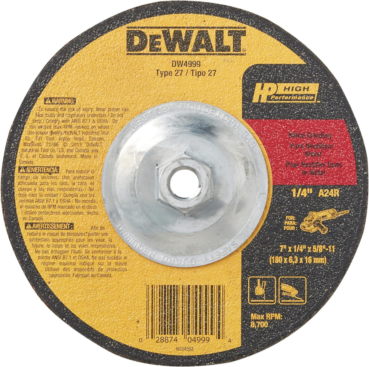 DeWalt DW4999 Grinding Wheel for Metal 7 Inches