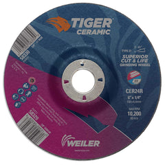 Weiler 58329 6 x 1/4 Tiger Ceramic Type 27 Grinding Wheel CER24R 7/8 A.H (Pack of 10)