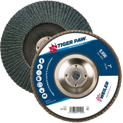 Weiler 51142 Tiger Paw Abrasive Flap Disc, Flat, 60 Grit, 7 inch