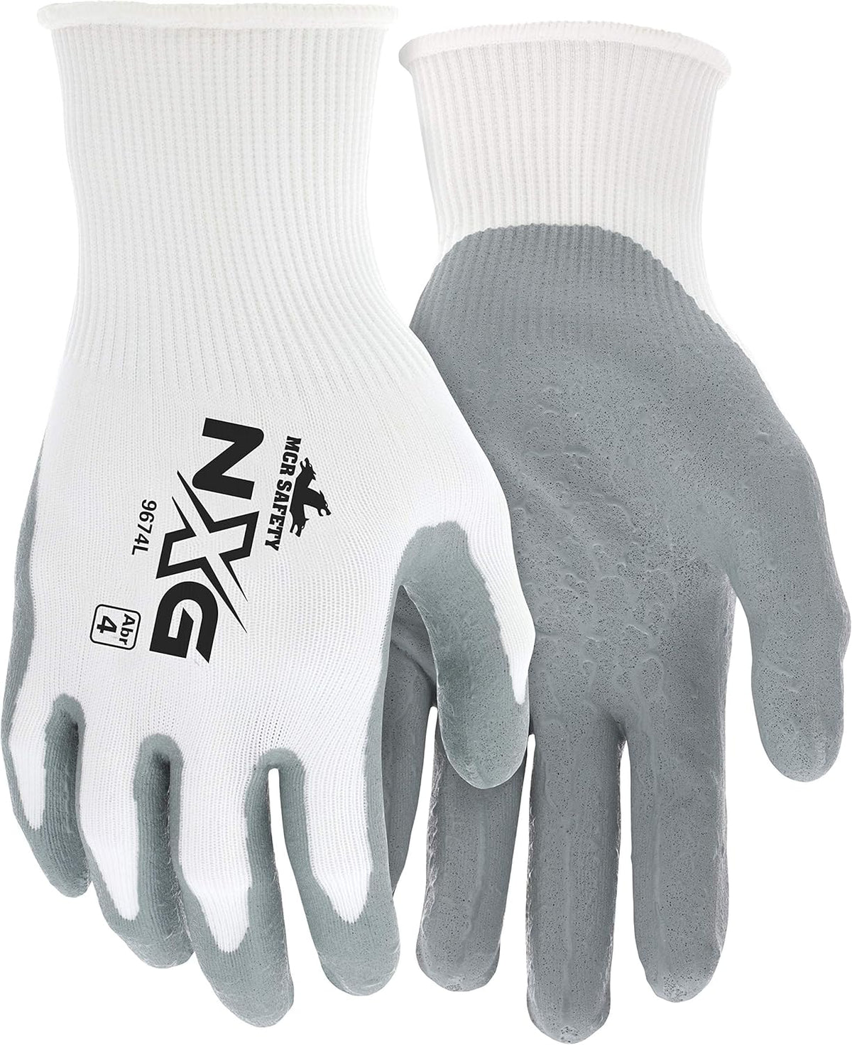 MCR Safety 9674L UltraTech Foam Seamless 15 Gauge Nylon Knit Gloves Gray White Large 1-Pair