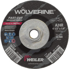 Weiler 56454 Wolverine 5/8 11 Arbor 1/4 Thickness 4 1/2 Diameter A24R Grit Type 27 Grinding Wheel