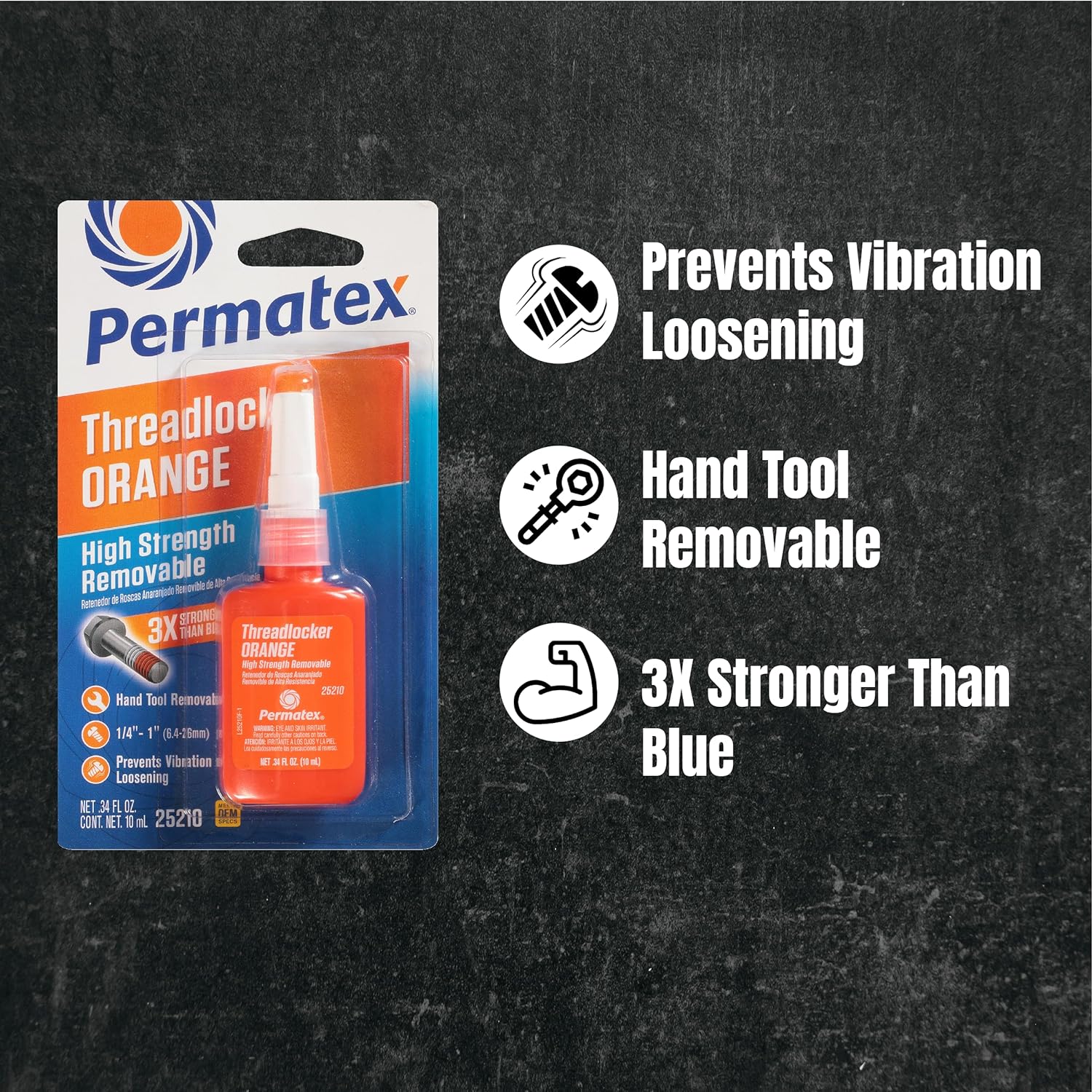 Permatex 25210 High Strength Removable Threadlocker Orange Liquid, 10 ml