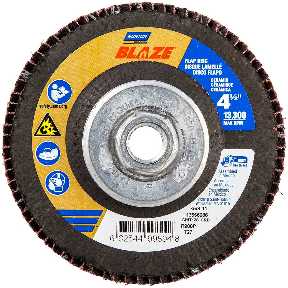 NORTON Norton 66254499894 Flap Disc 36 Grit Type 27 4.5 Inch