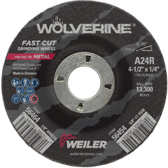 Weiler 56464 Wolverine Type 27 Grinding Wheel A24R 4.5 inches x 1/4 inch 7/8 inch A.H.