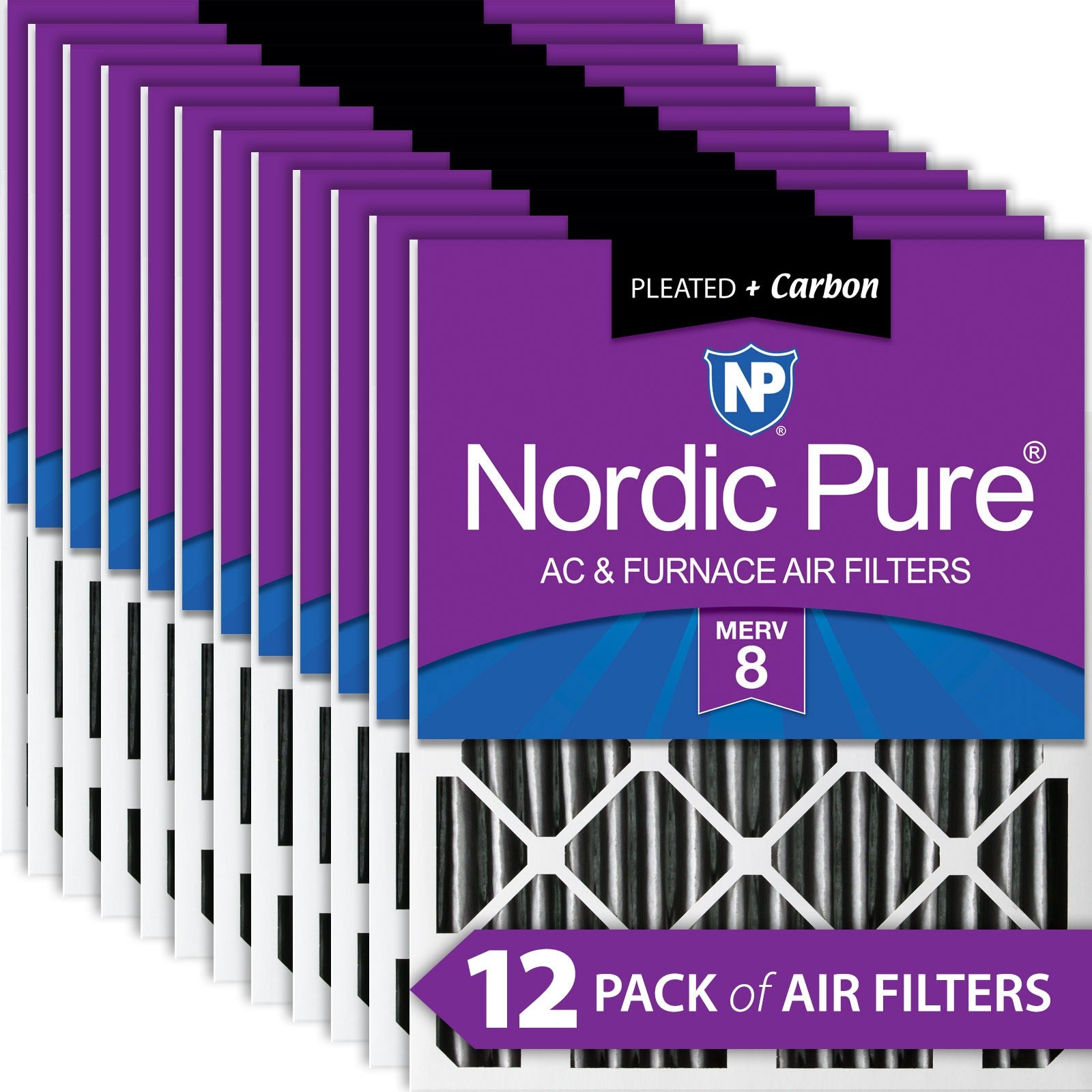 NORDIC PURE Nordic Pure 16x20x2PM8C-12 Merv 8 Plus Carbon Filter 12pk
