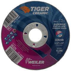 Weiler 58325 Tiger Ceramic Grinding Wheel 4-1/2 x 1/4 7/8 A.H (Pack of 10)