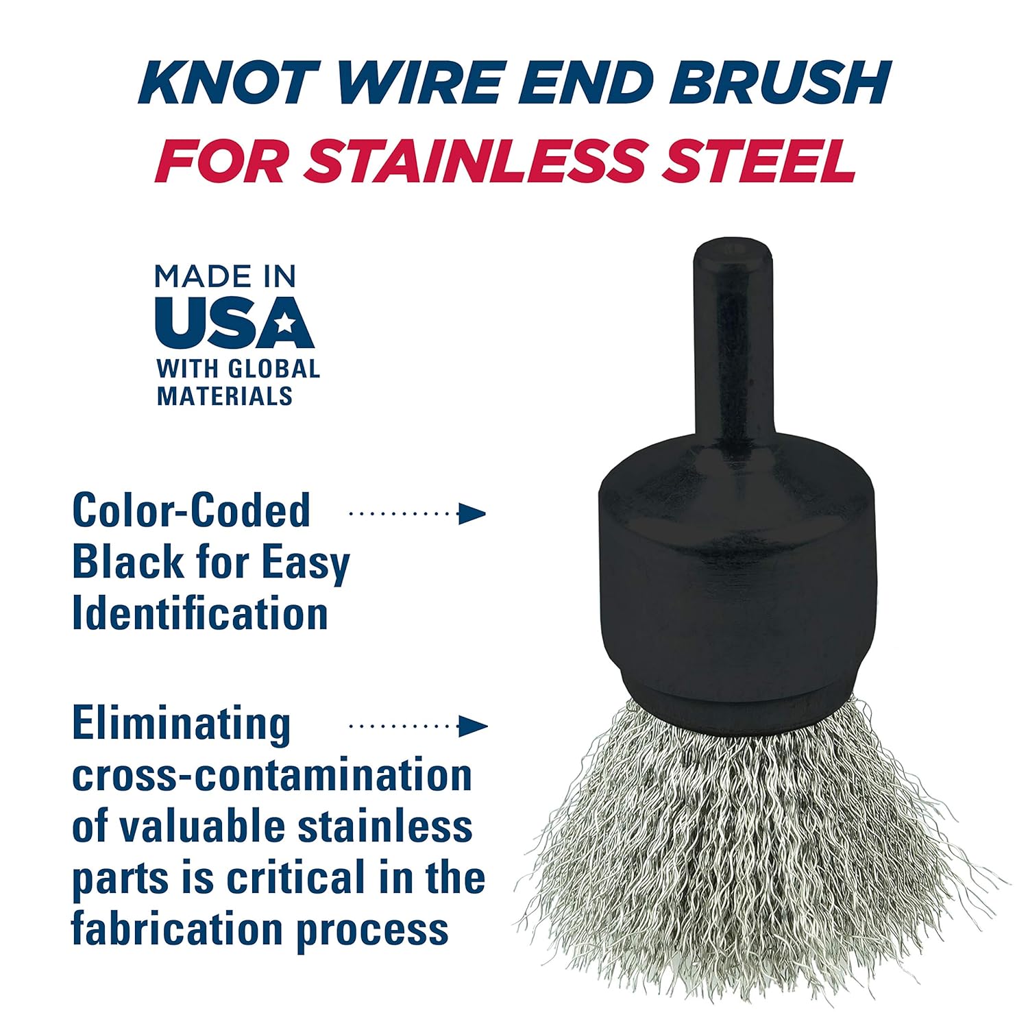 Weiler 10017 Crimped Wire End Brush 0.006 Stainless Steel Fill 3/4 in