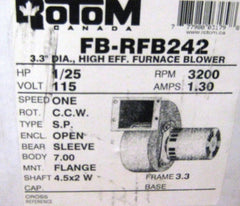 Rotom FB-RFB242 High Efficiency Furnace Blower 1/25Hp 3200rpm 115v 1.3a