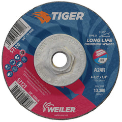 Weiler 57120 Tiger 4-1/2 Grinding Wheel Type 27 1/4 Inch Thick A24R 5/8-11 UNC Nut Pack of 10