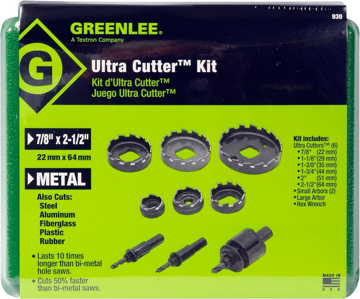 Greenlee 930 Hole Cutter Kit Corded Electric 9Pc Small