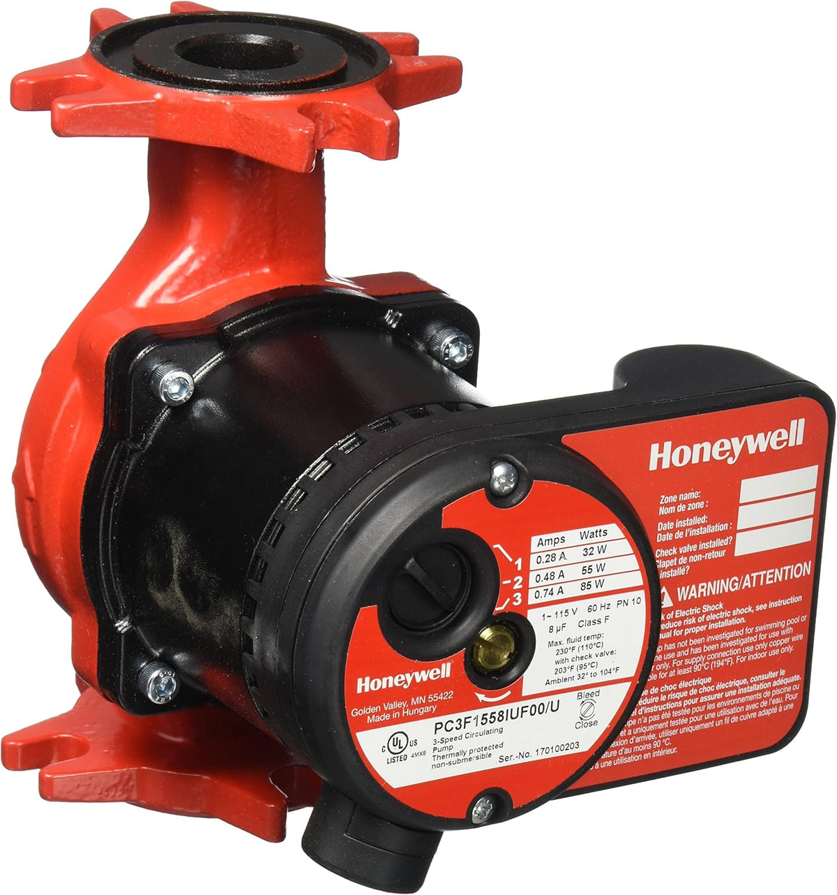 Honeywell PC3F1558IUF00 3 Speed Circulation Pump 115 Volts