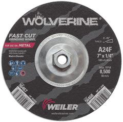 Weiler 56468 Wolverine 5/8 11 Arbor 1/4 Thickness 7 Diameter A24R Grit Type 27 Grinding Wheel