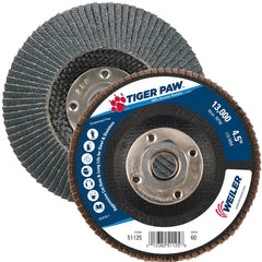 Weiler 51125 4-1/2 Tiger Paw Abrasive Flap Disc, Conical (Ty29), Phenolic Backing, 60Z, 5/8-11 Unc Nut (Pack of 10)