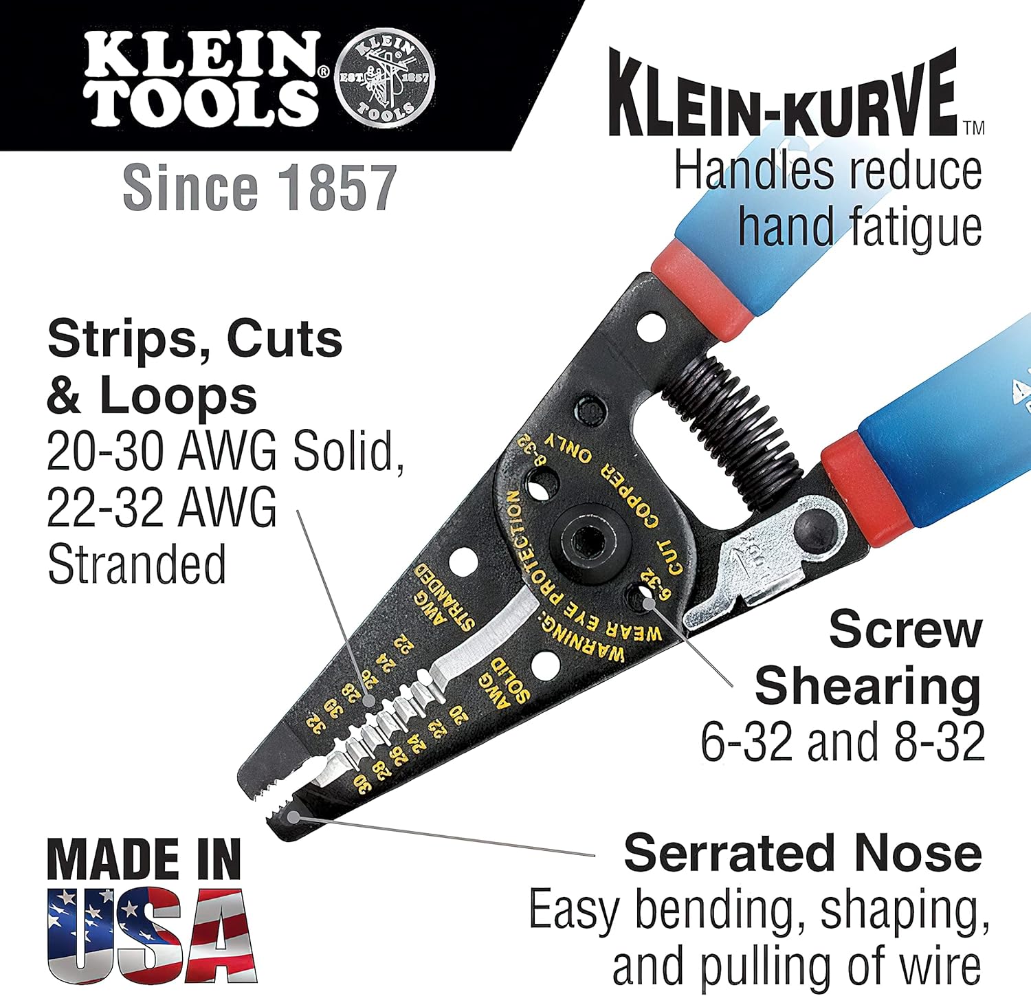 Klein Tools 11057 Wire Cutter Stripper Heavy Duty for 20-30 AWG Solid and 22-32 AWG Stranded