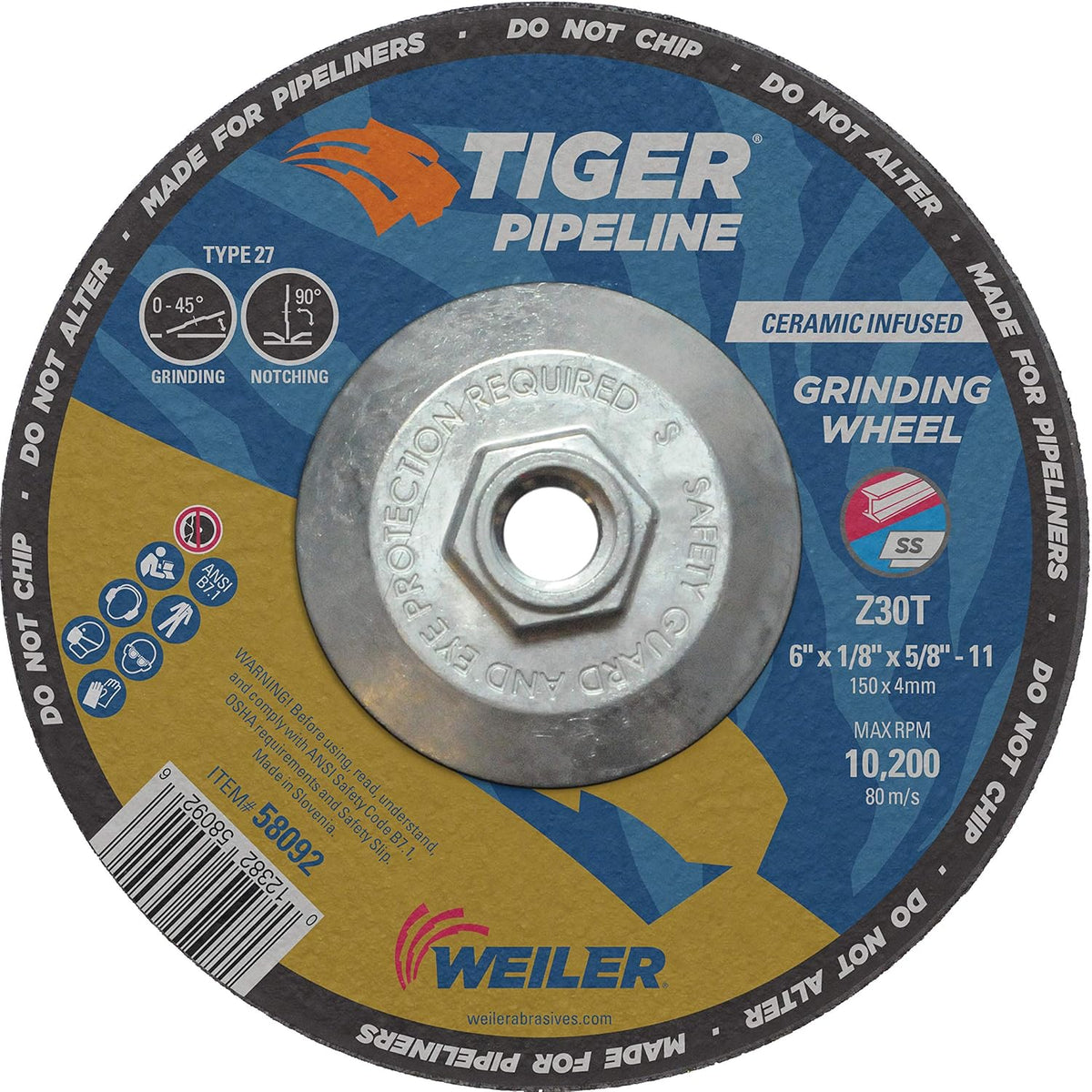 Weiler 58092 6 Inch x 1/8 Inch Tiger Pipeline Z30T Type 27 5/8-11 Nut (Pack of 10)