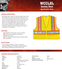 MCR Safety WCCL2LXL Class 2 Polyester Mesh Safety Vest with 3M Scotchlite 4-1/2-Inch Orange/Silver Reflective Stripe Fluorescent Lime X-Large