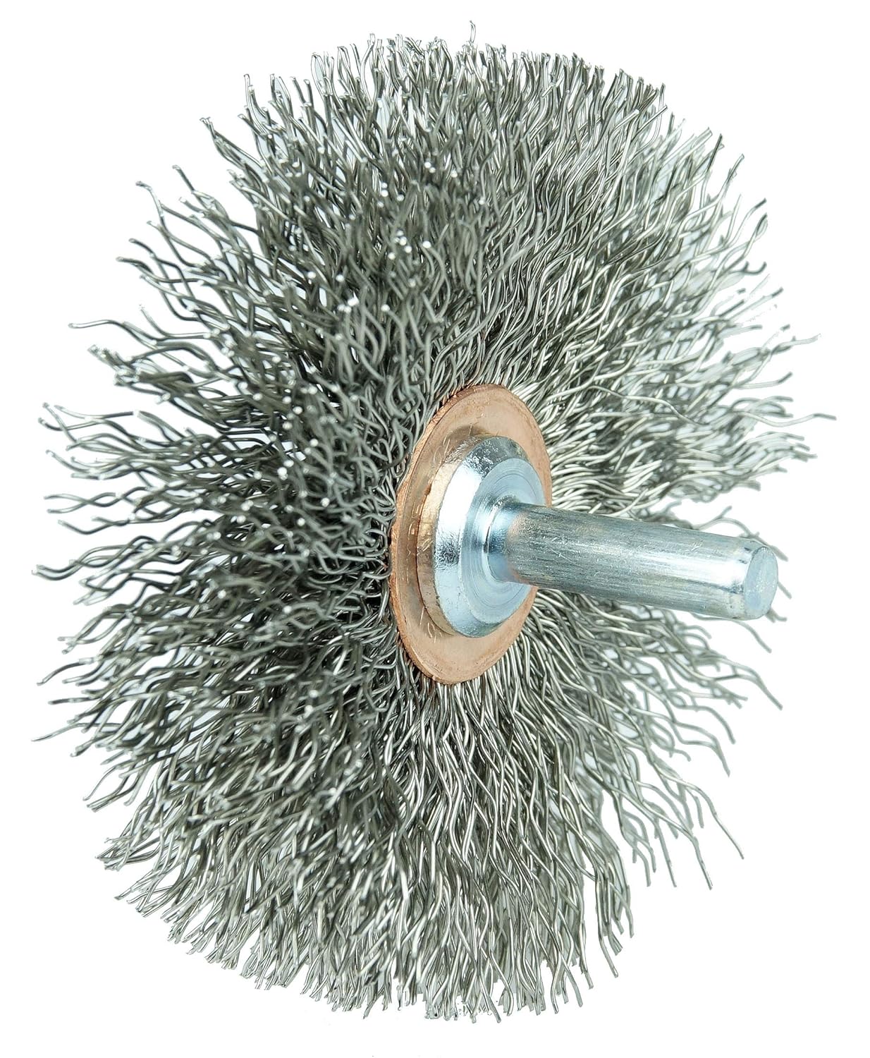 Weiler 17618 3 Narrow Face Stem-Mounted Crimped Wire Wheel .014 Stainless Steel Fill 1/4 Stem