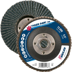 Weiler 51167 Tiger Paw XHD Super High Density Flap Disc 80 Grit 4-1/2 in 12000 RPM Pack of 10