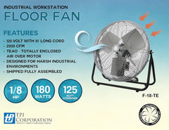 TPI F18TE Industrial Workstation Floor Fan 120 Volt 18 Inch