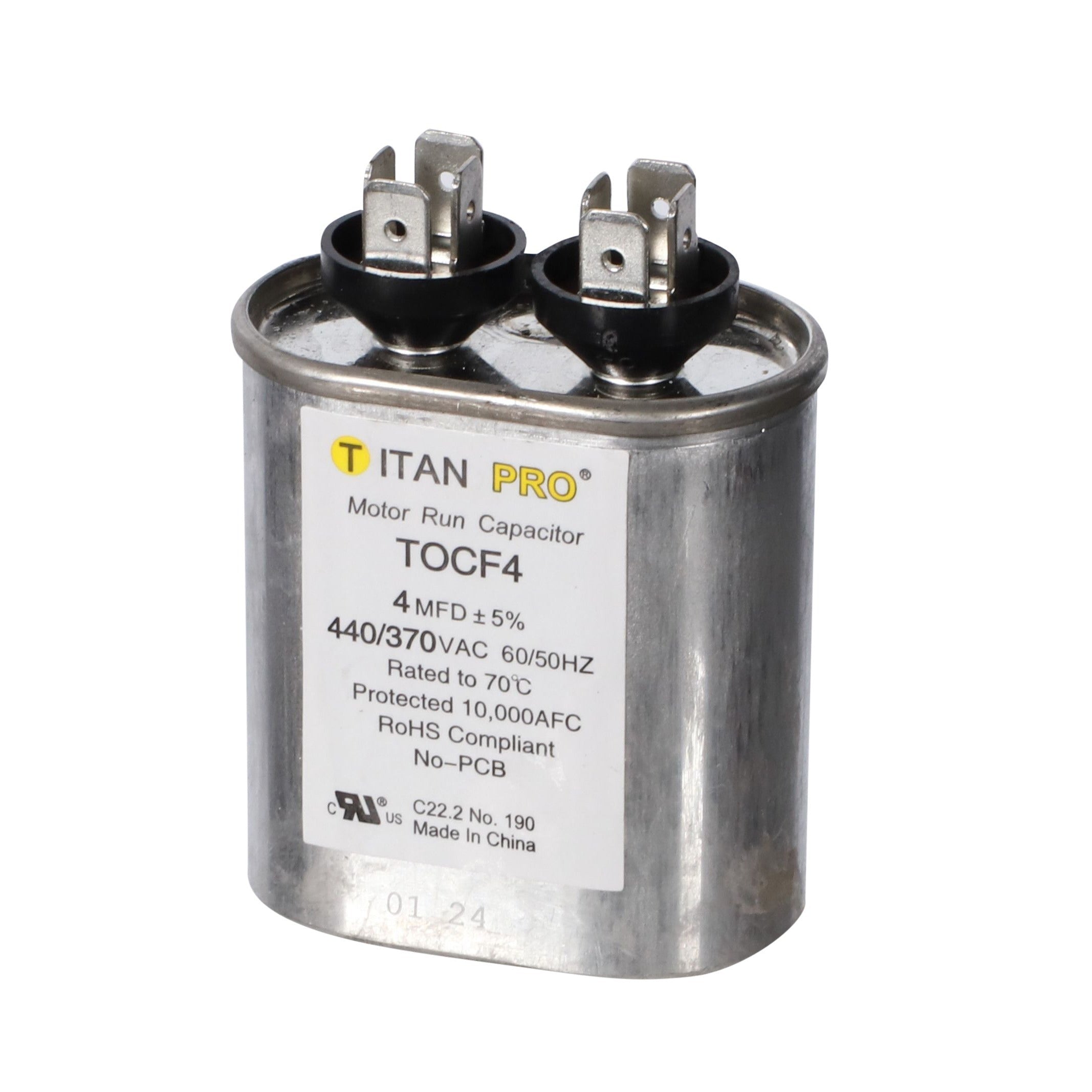TITAN PRO Titan Pro TOCF4 Motor Run Capacitor 4 MFD (2-3/4 in H)