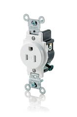 Leviton T5015-W Self-Grounding Single Tamper Resistant Straight Blade Receptacle 125VAC 15A 2-Pole 3-Wire NEMA 5-15R