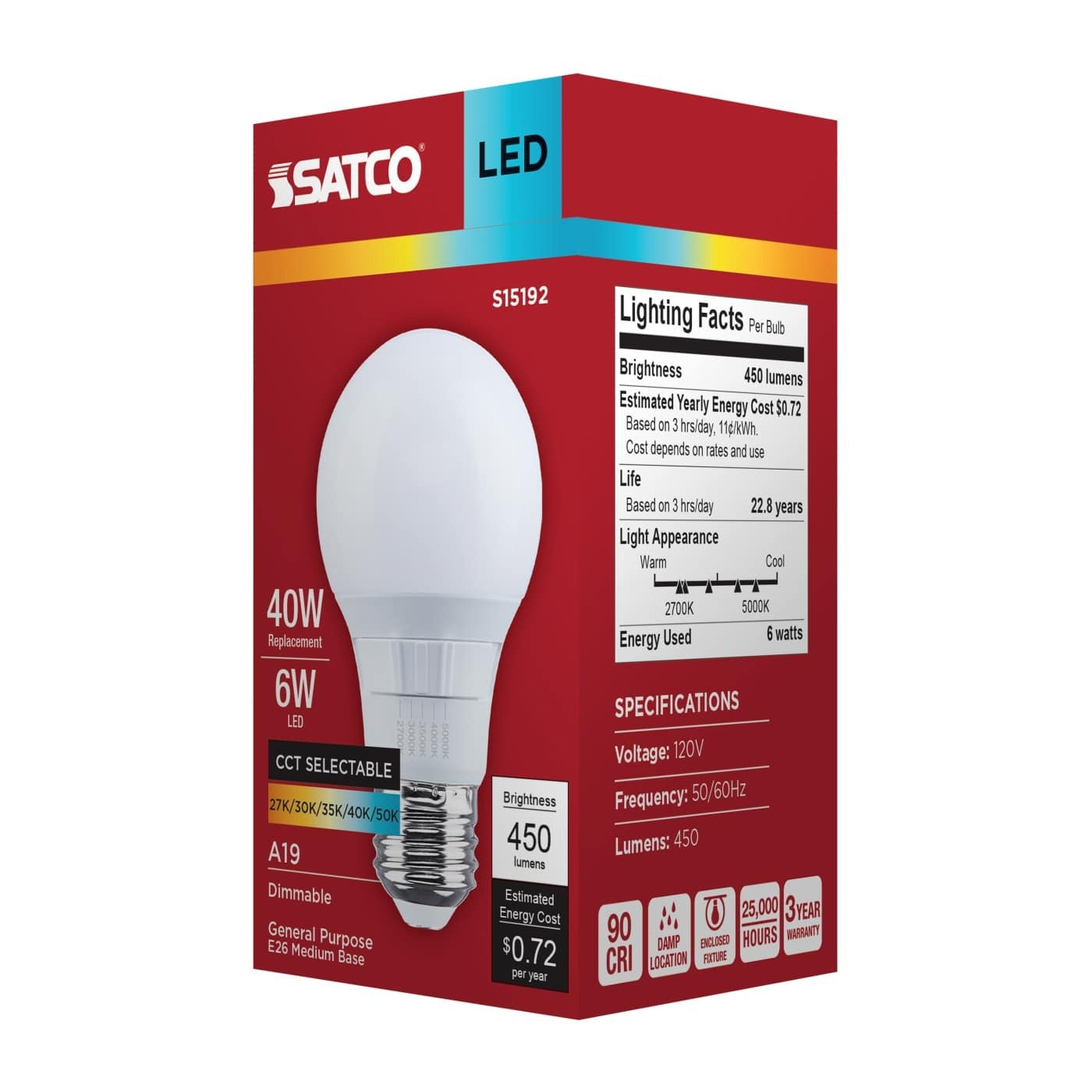SATCO Satco S15192 A19 LED 6W (E26 / 220Â°)