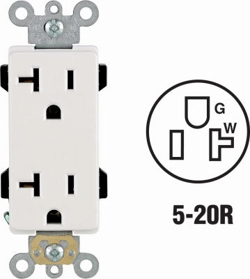LEVITON Leviton R82-16352-0WS Decora Plus Duplex Receptacle 20A