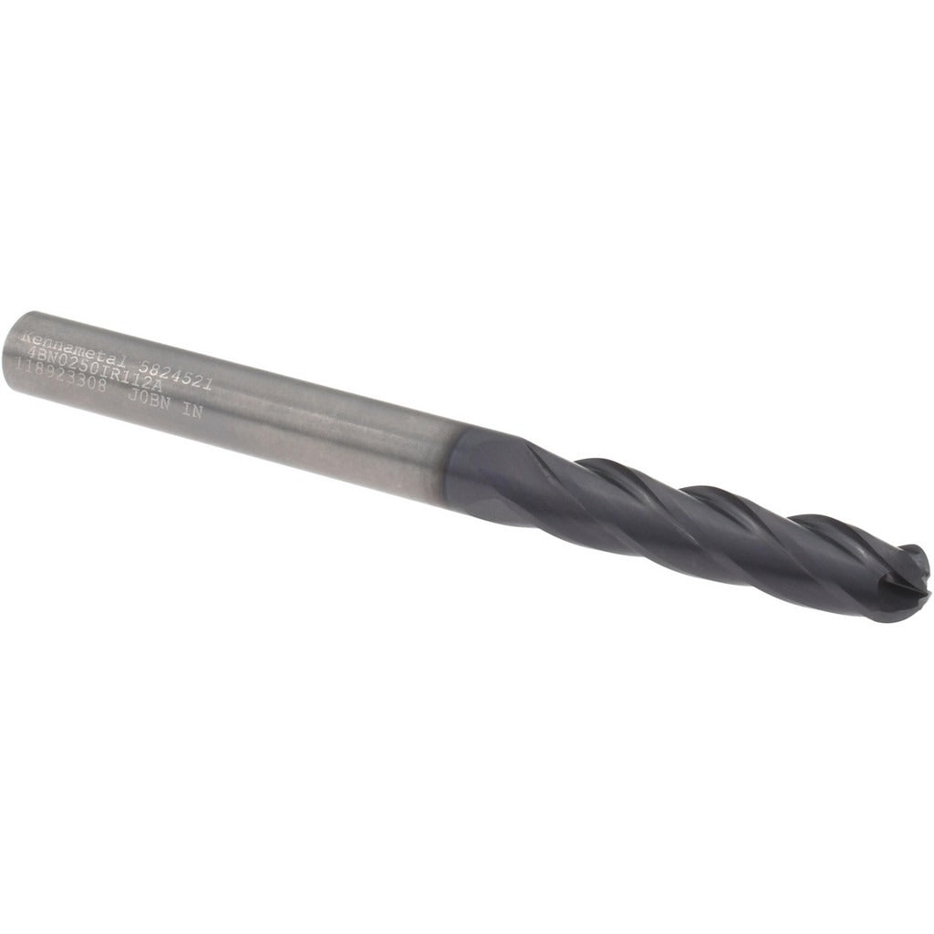 KENNAMETAL Kennametal 5824521 Ball End Mill 1/4 in 4 Flute Solid Carbide