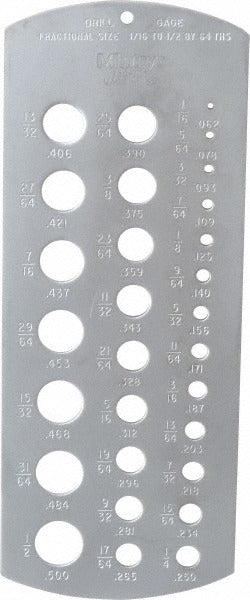 MITUTOYO Mitutoyo 950-206 Drill Gage 1/16 to 1/2 Inch 29 Holes